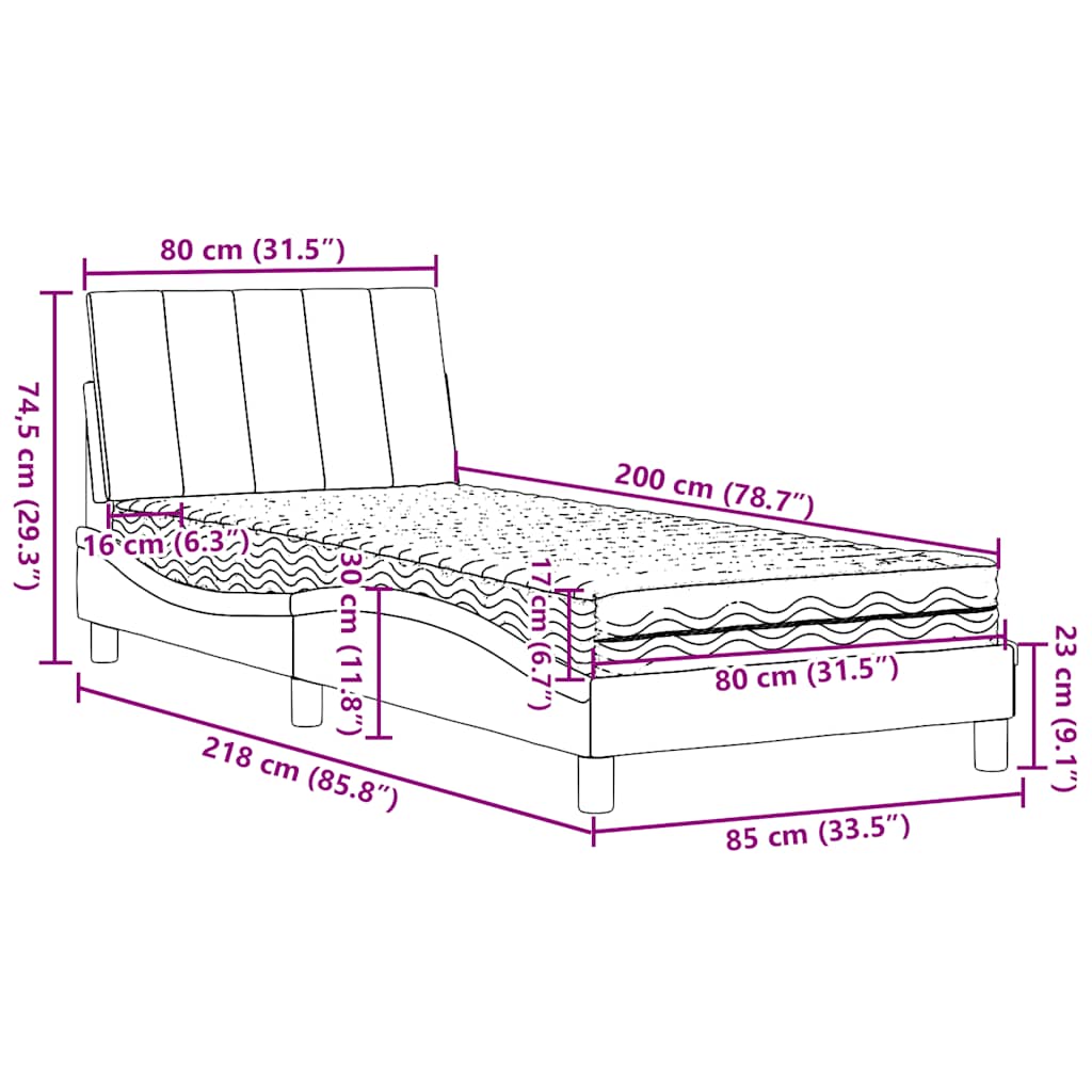 Krevet s madracem Hanko crni 80 x 200 cm od tkanine