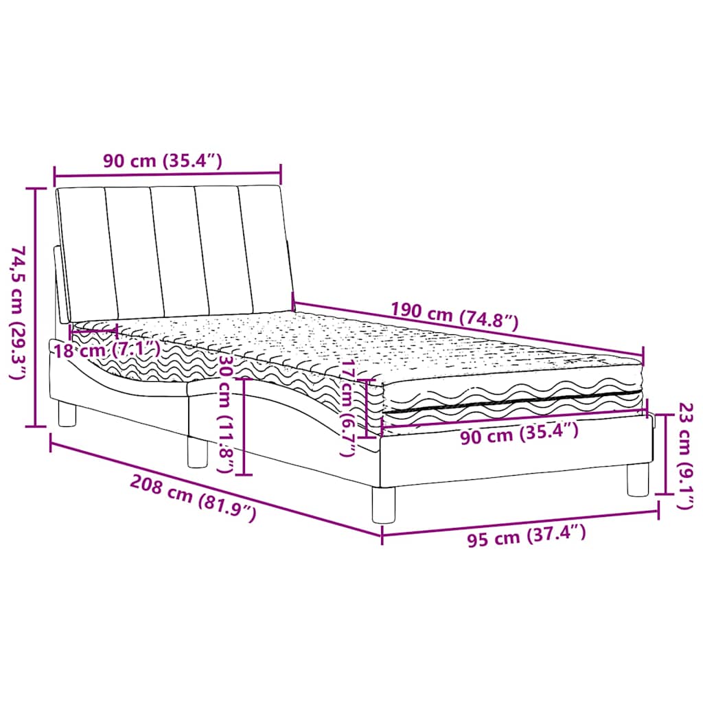 Krevet s madracem Hanko svjetlosivi 90x190 cm od tkanine