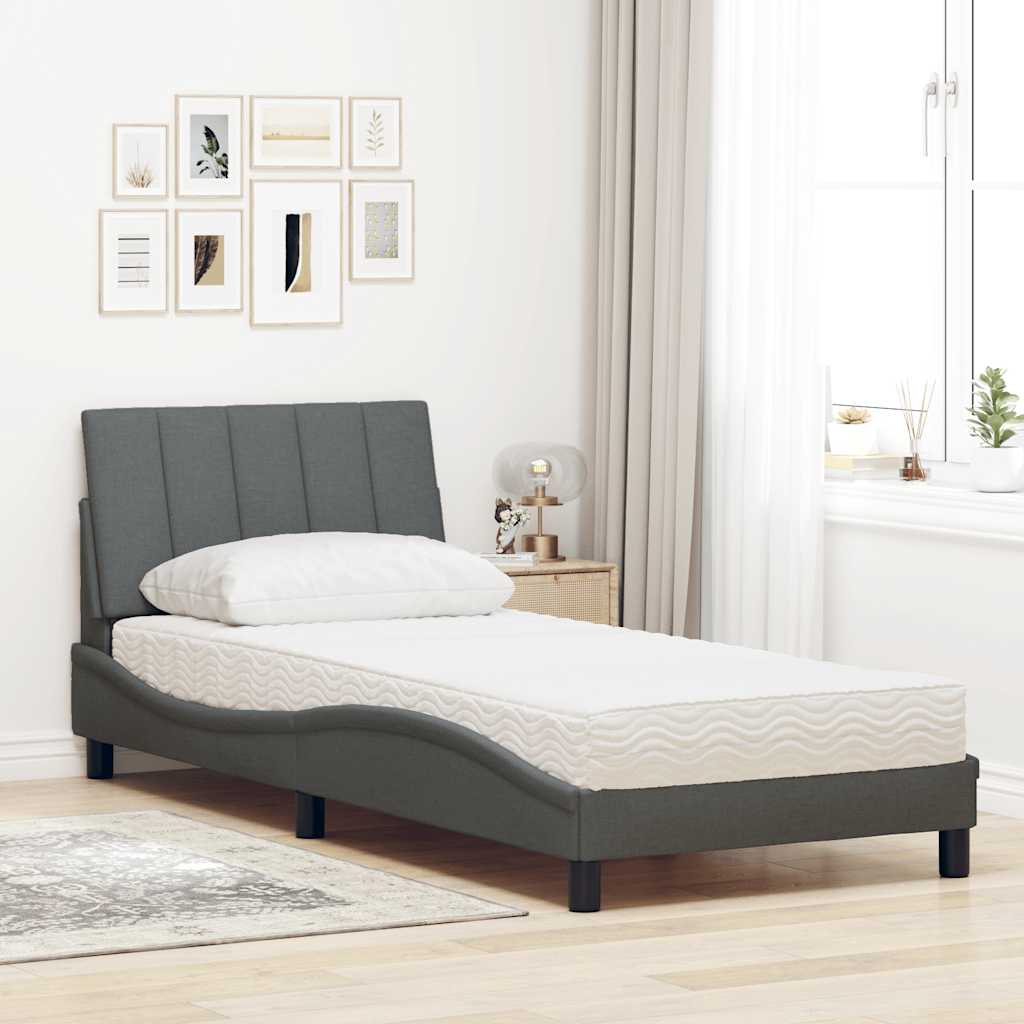 Krevet s madracem Hanko tamnosivi 90 x 190 cm od tkanine