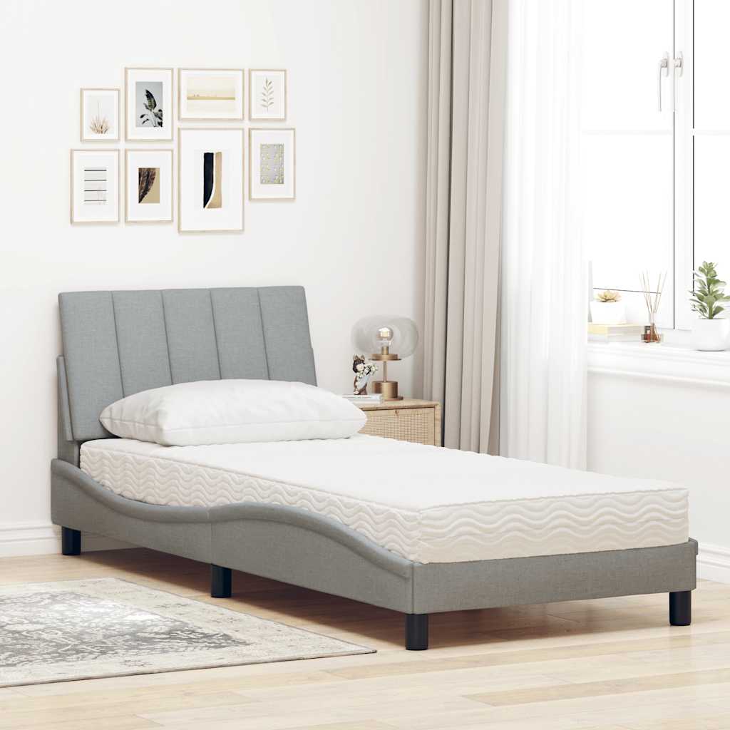 Krevet s madracem Hanko svjetlosivi 90x200cm tkanina