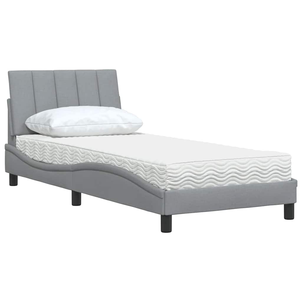 Krevet s madracem Hanko svjetlosivi 90x200cm tkanina