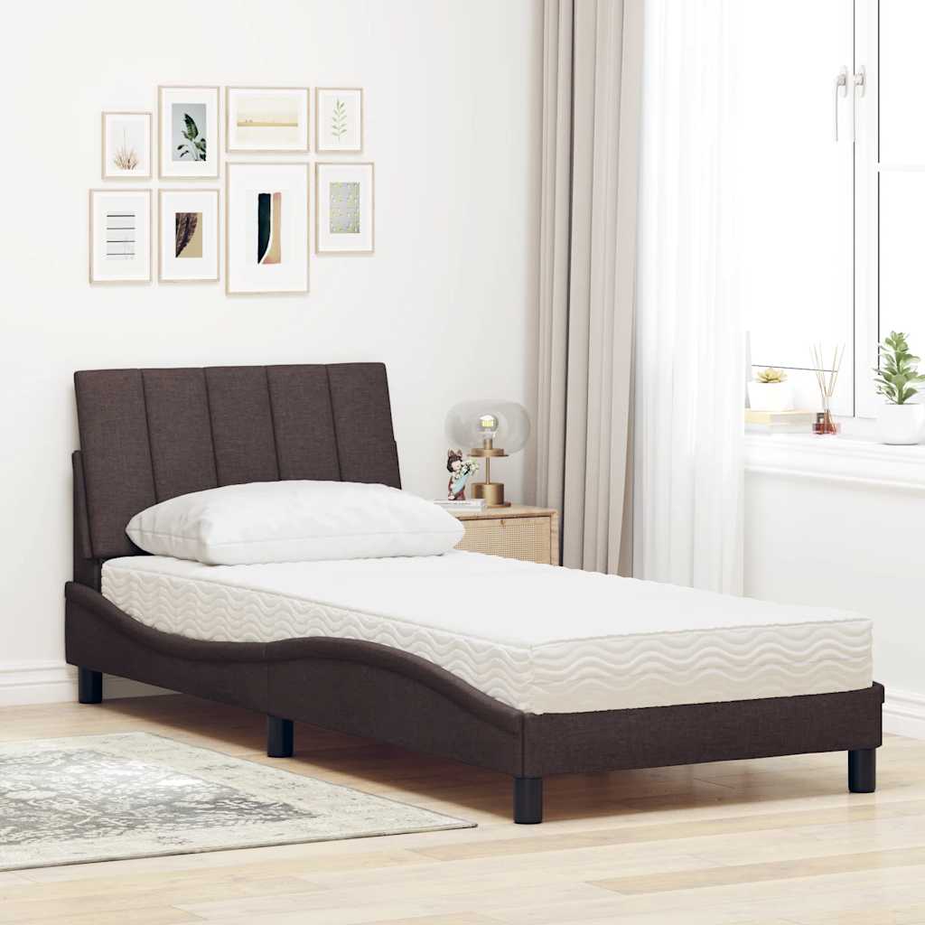 Krevet s madracem Hanko tamnosmeđi 90 x 200 cm od tkanine