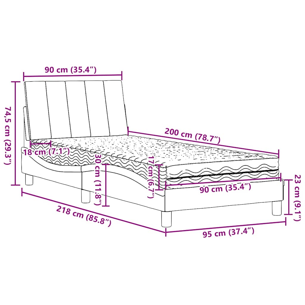 Krevet s madracem Hanko tamnosmeđi 90 x 200 cm od tkanine