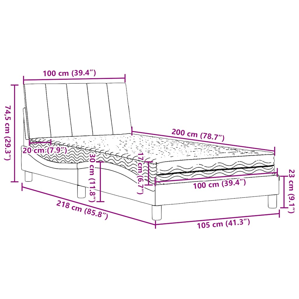 Krevet s madracem Hanko crni 100 x 200 cm od tkanine