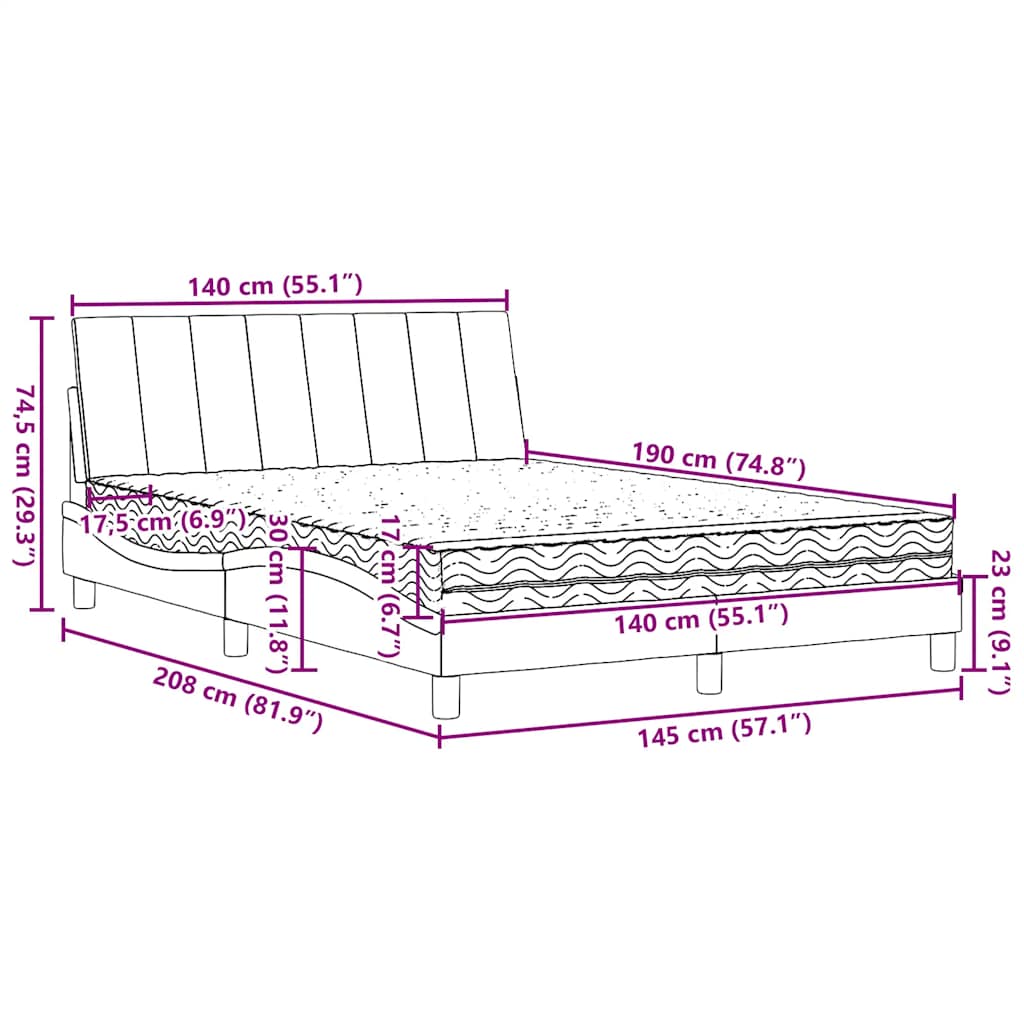 Krevet s madracem Hanko crni 140 x 190 cm od tkanine