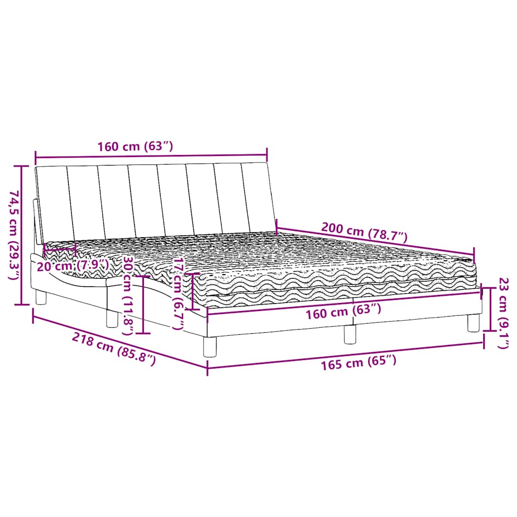 Krevet s madracem Hanko plavi 160x200 cm od tkanine