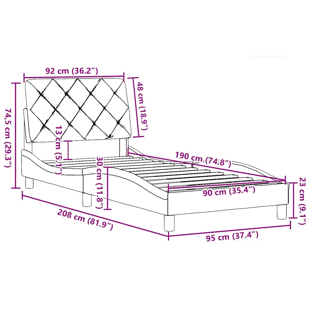 Okvir za krevet bez madraca svjetlosivi 90x190 cm od tkanine