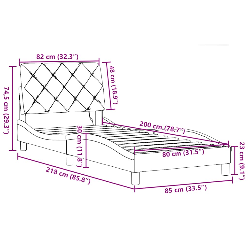 Okvir kreveta s LED-om bez madraca crni 80x200cm od tkanine