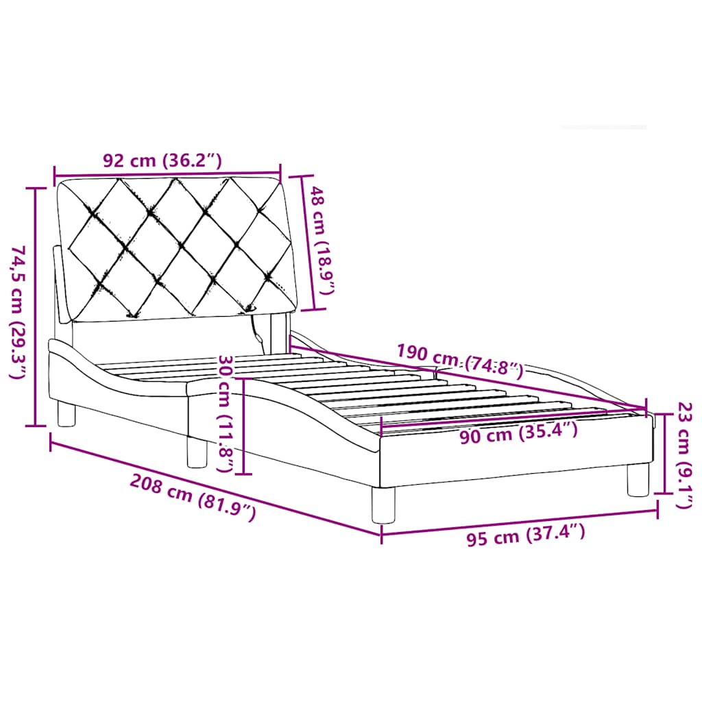 Okvir kreveta s LED-om bez madraca crni 90x190cm od tkanine