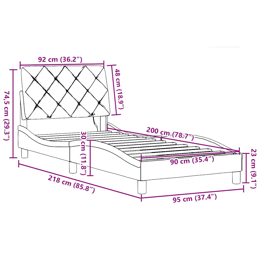 Okvir kreveta s LED-om bez madraca crni 90x200cm od tkanine