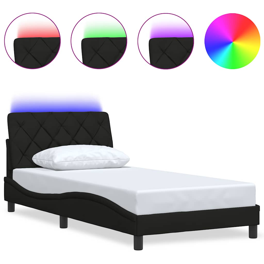 Okvir kreveta s LED-om bez madraca crni 100x200 cm od tkanine
