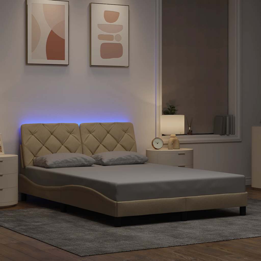 Okvir kreveta s LED-om bez madraca krem 120x200 cm Tkanina