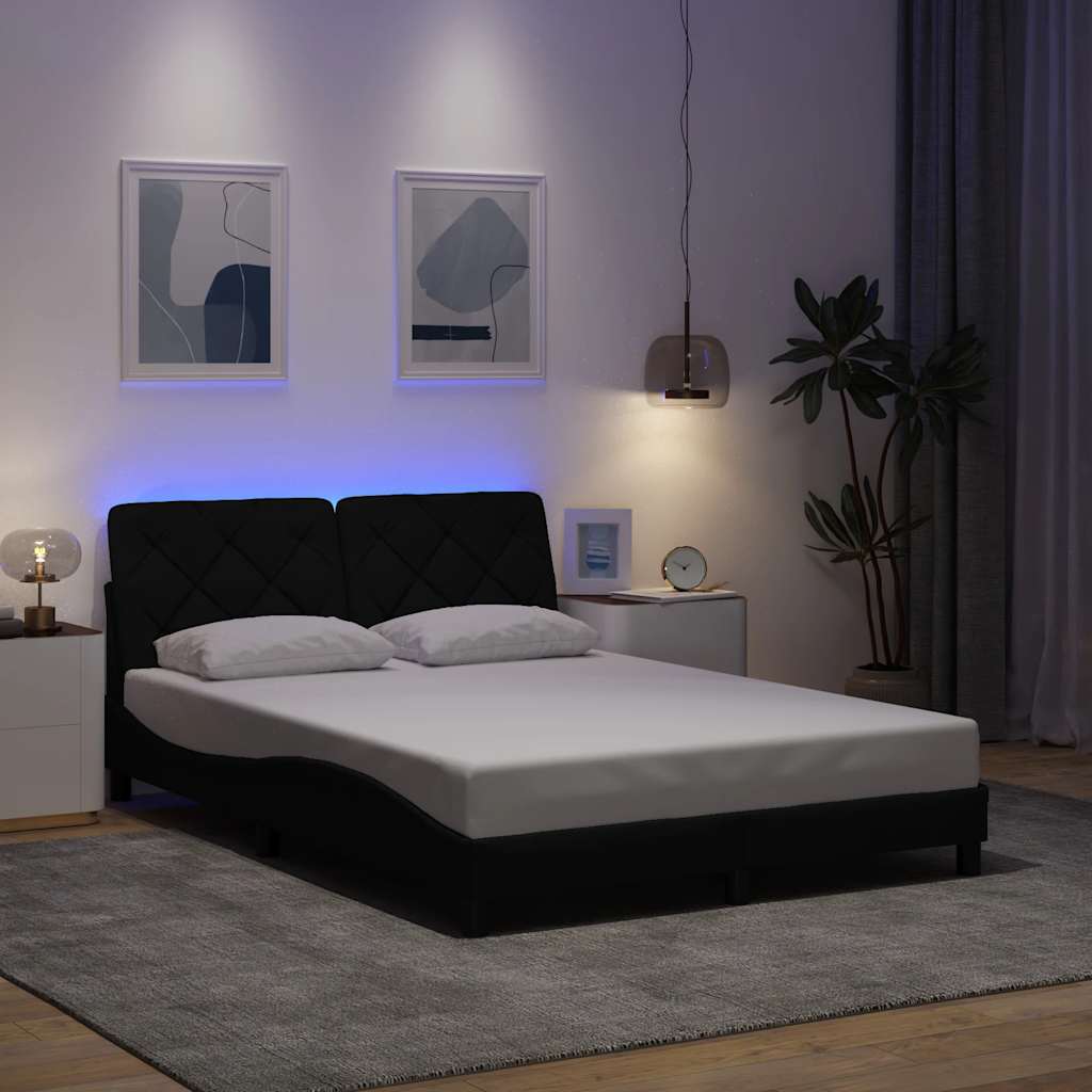 Okvir kreveta s LED-om bez madraca crni 140 x 190 cm od tkanine