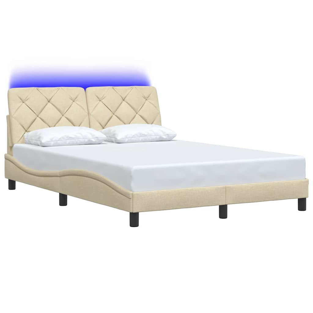 Okvir kreveta s LED-om bez madraca krem 140x190 cm Tkanina