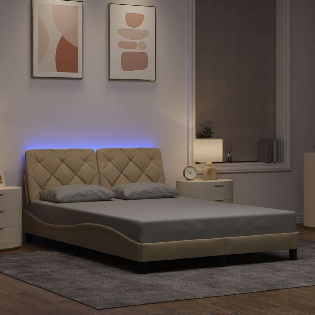 Okvir kreveta s LED-om bez madraca krem 140x190 cm Tkanina