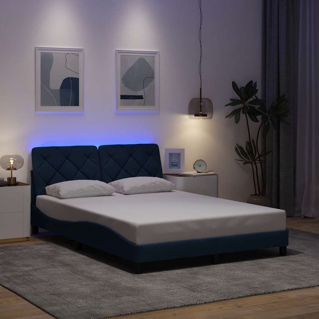 Okvir kreveta s LED-om bez madraca plavi 140 x 200 cm tkanine