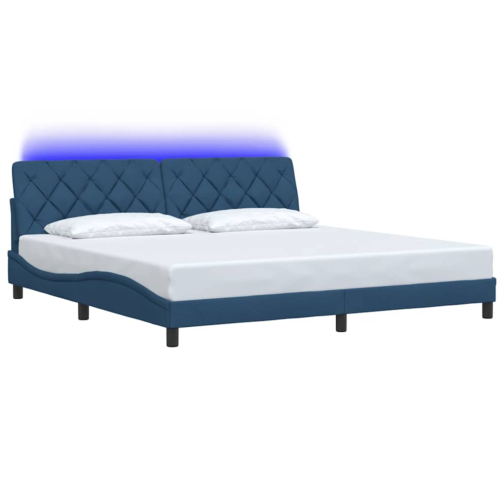 Okvir kreveta s LED-om bez madraca plavi 200x200 cm od tkanine