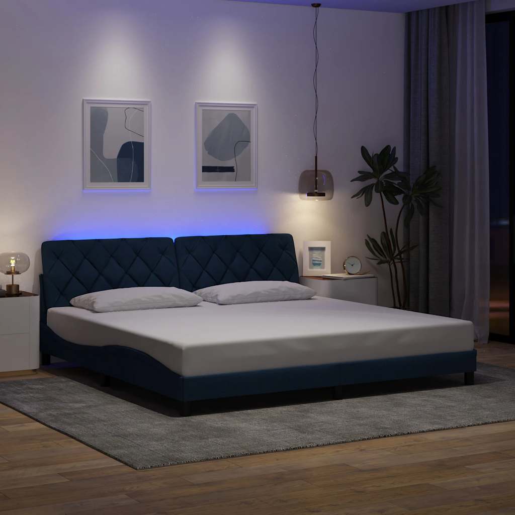 Okvir kreveta s LED-om bez madraca plavi 200x200 cm od tkanine