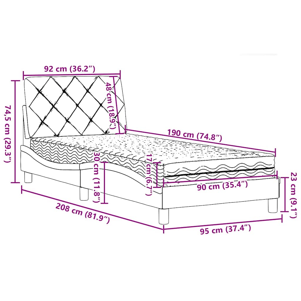 Krevet s madracem svjetlosivi 90x190 cm od tkanine