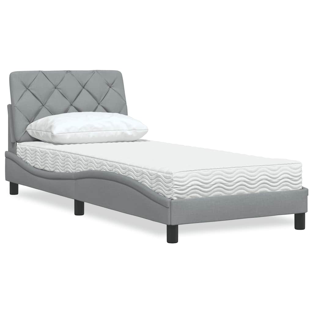 Krevet s madracem svjetlosivi 90x190 cm od tkanine