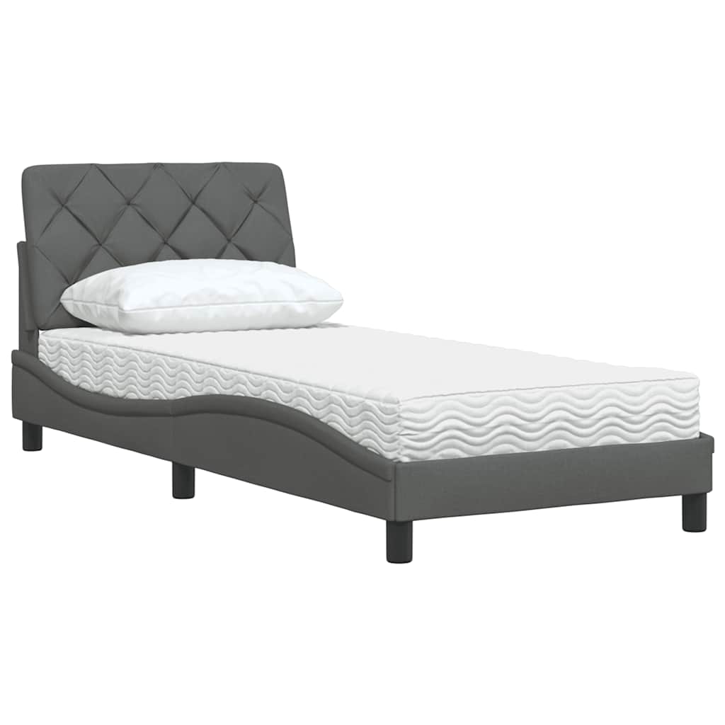 Krevet s madracem tamnosivi 90 x 190 cm od tkanine