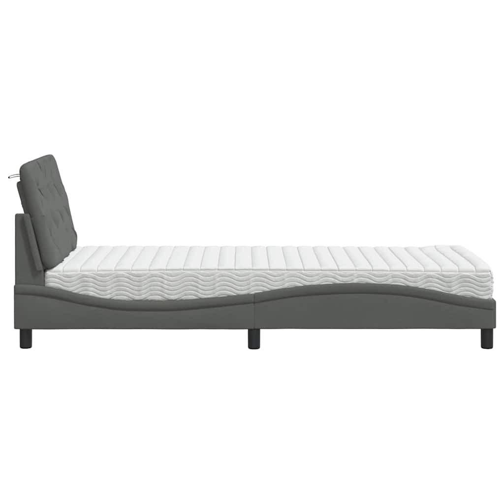 Krevet s madracem tamnosivi 90 x 190 cm od tkanine