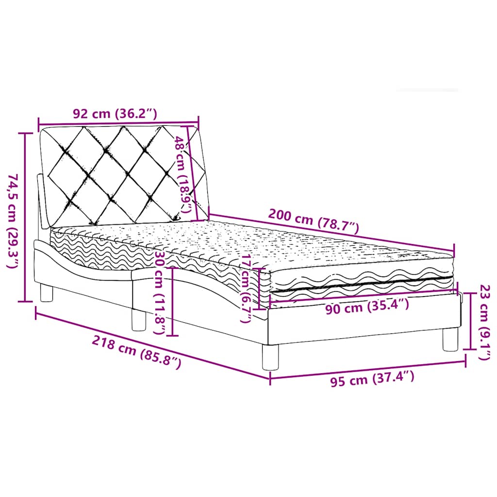 Krevet s madracem svjetlosivi 90x200cm tkanina