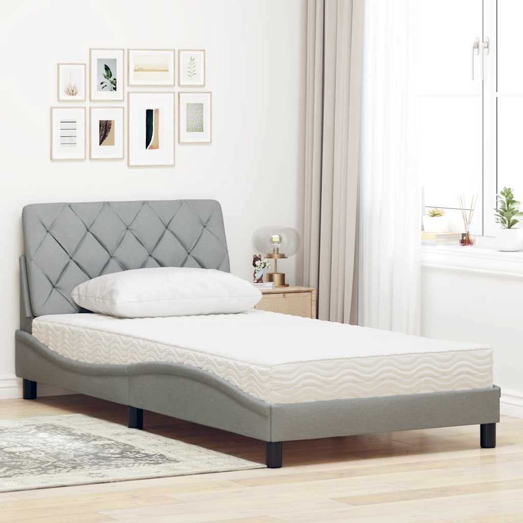Krevet s madracem svjetlosivi 100x200 cm od tkanine