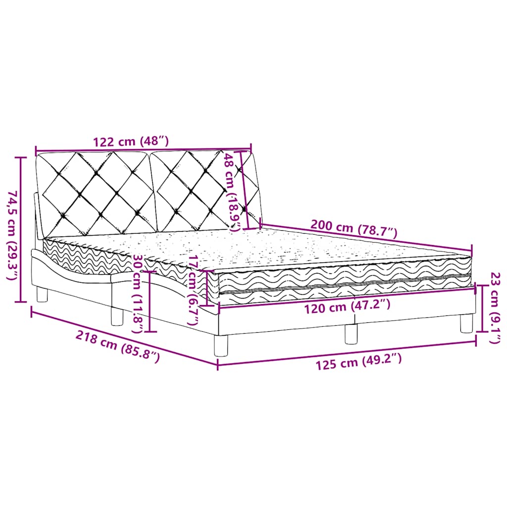 Krevet s madracem plavi 120 x 200 cm od tkanine