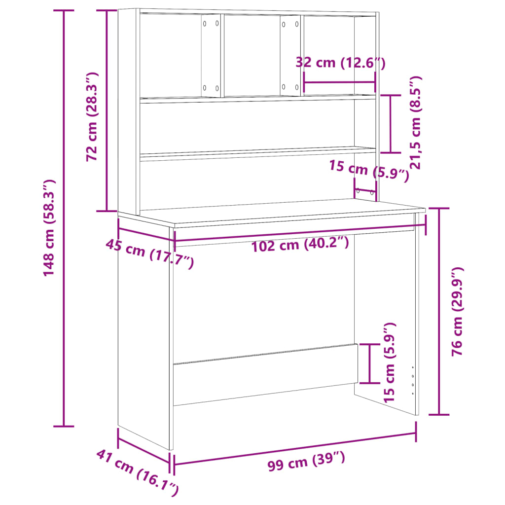 Radni stol s policama boja drva 102x45x148 cm konstruirano drvo