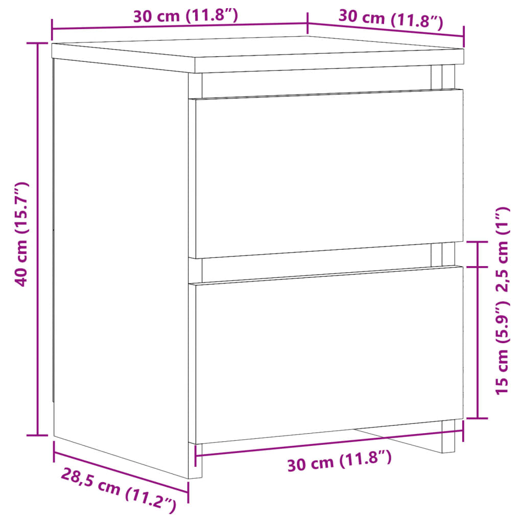 Noćni ormarići 2 kom boja drva 30x30x40 cm konstruirano drvo