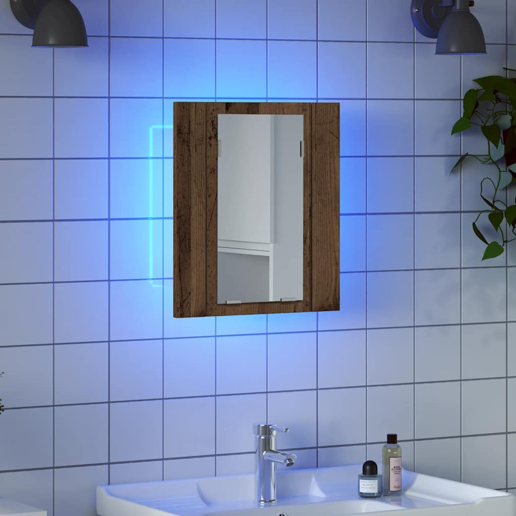 LED kupaonski ormarić s ogledalom boja hrasta 40x12x45cm drveni