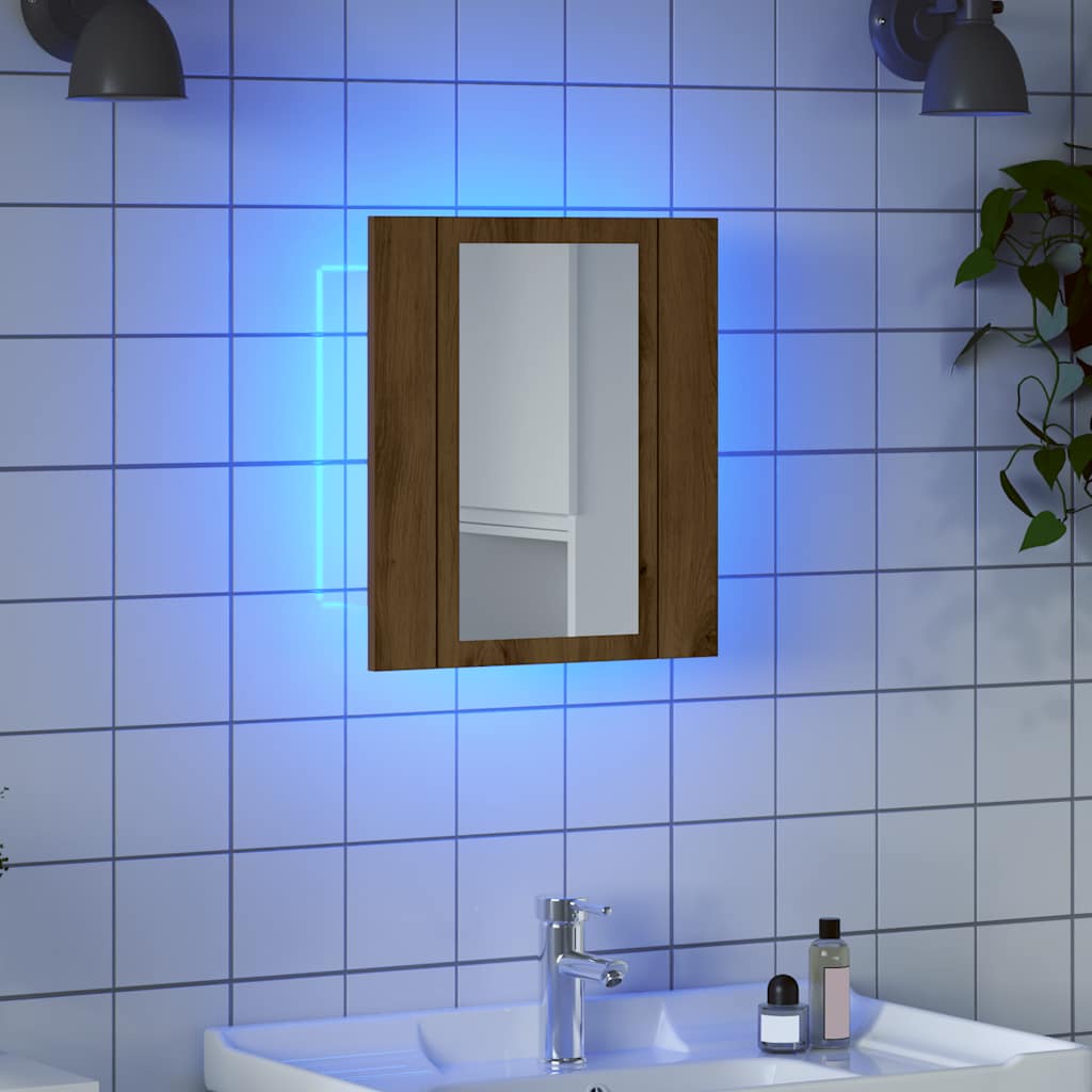 LED kupaonski ormarić s ogledalom boja hrasta 40x12x45cm drveni