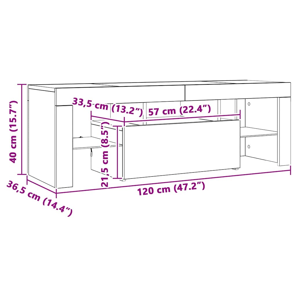 TV ormarić LED boja drva 120 x 36,5 x 40 cm konstruirano drvo