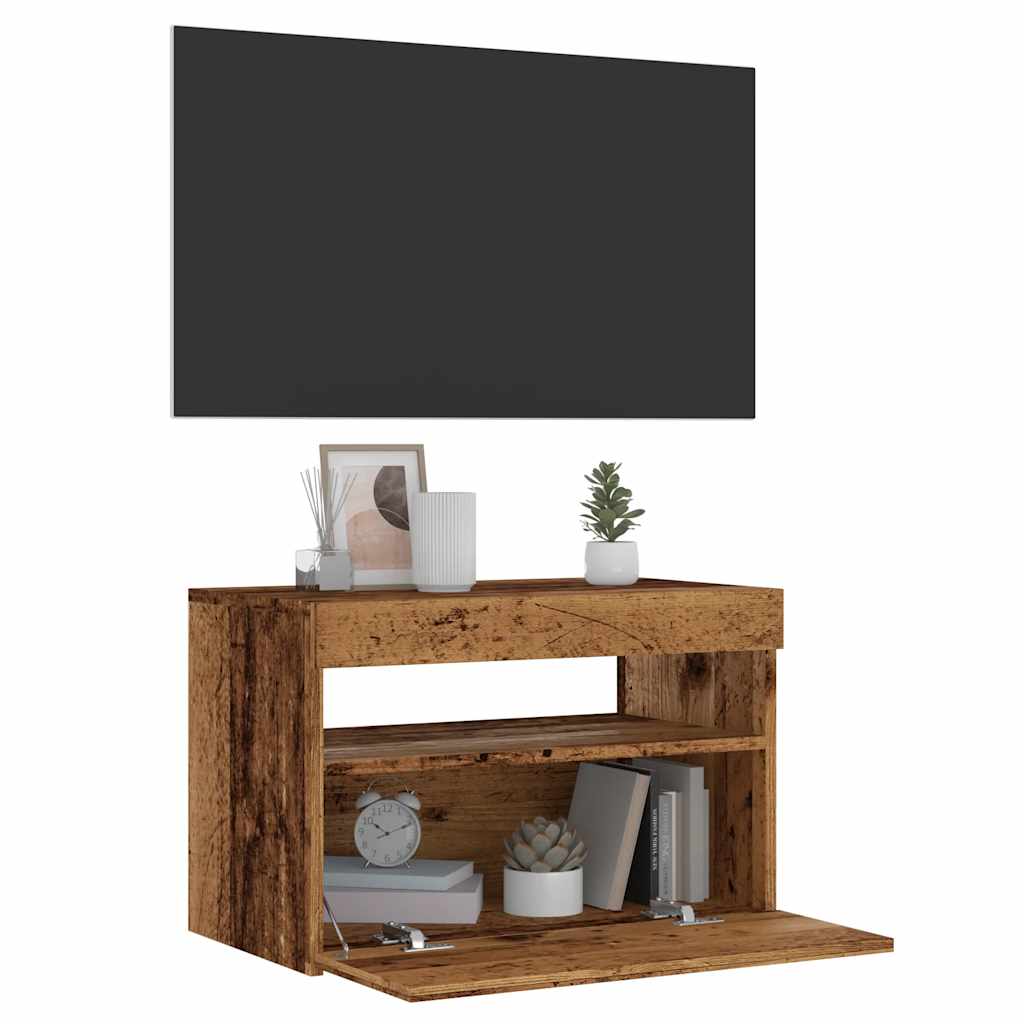 TV ormarić s LED svjetlima staro drvo 60x35x40 cm