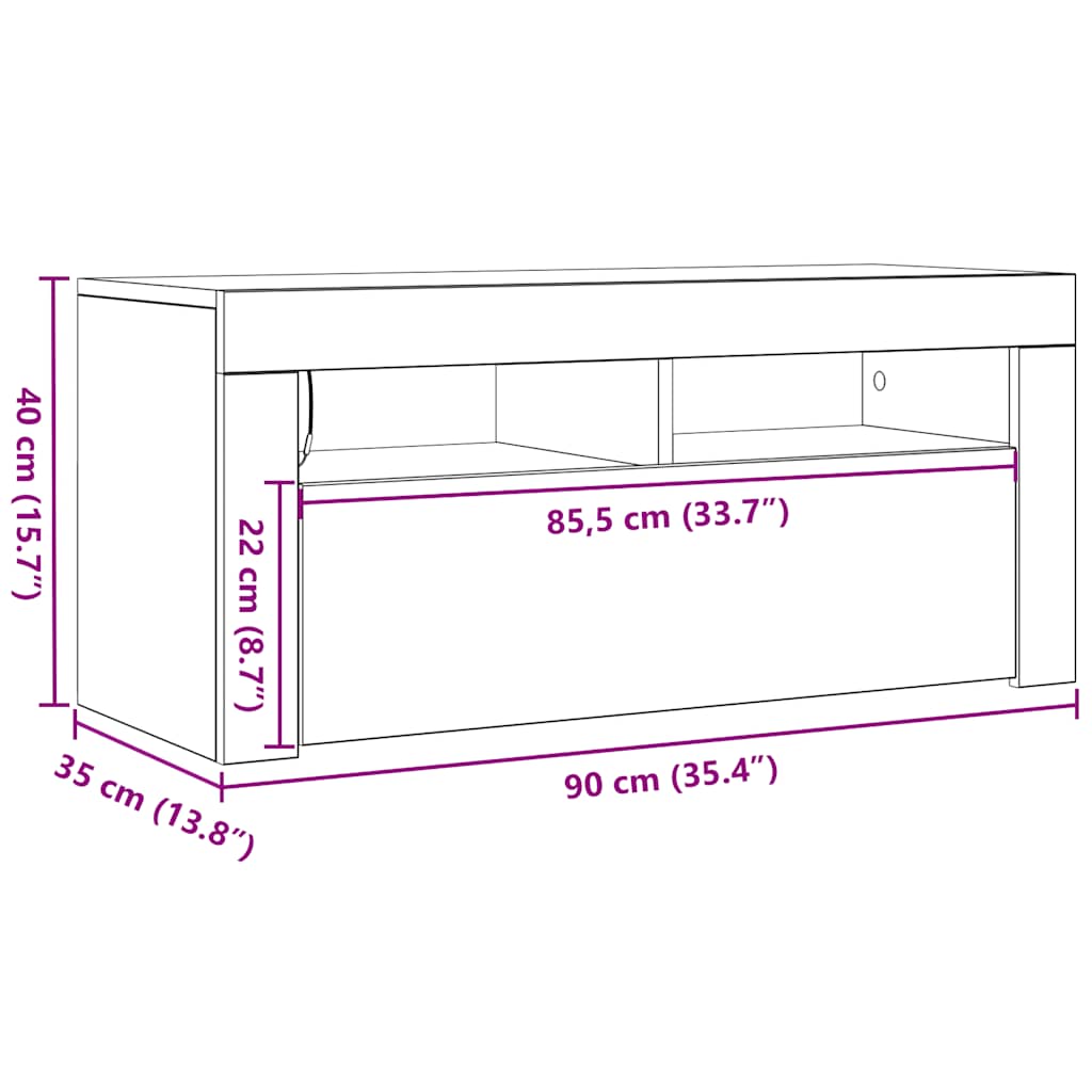 TV ormarić LED boja hrasta 90x35x40 cm konstruirano drvo