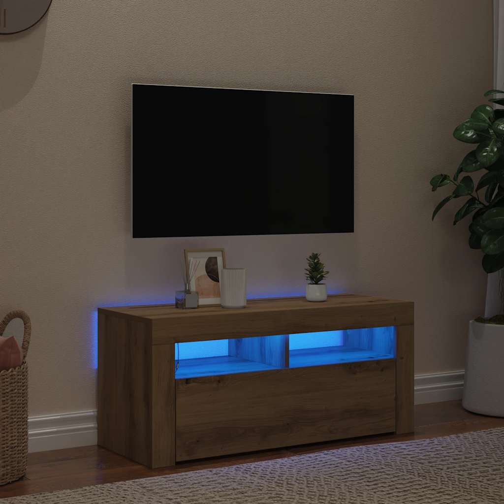 TV ormarić LED boja hrasta 90x35x40 cm konstruirano drvo