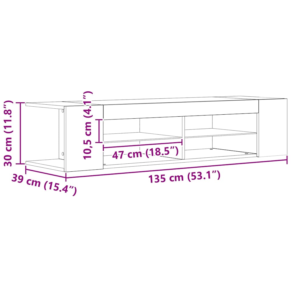 TV ormarić s LED svjetlima Artisan hrast 135x39x30 cm