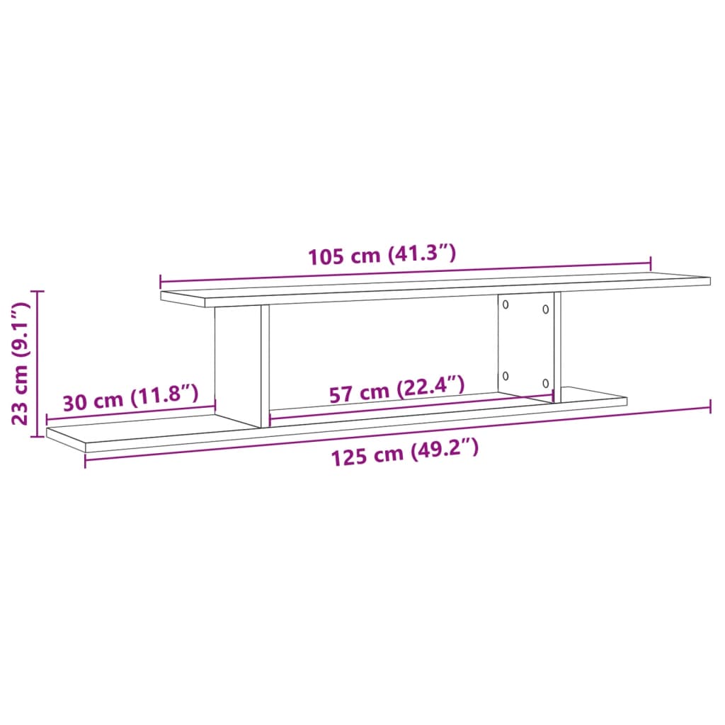 Zidna TV polica boja staro drvo 125x18x23 cm konstruirano drvo