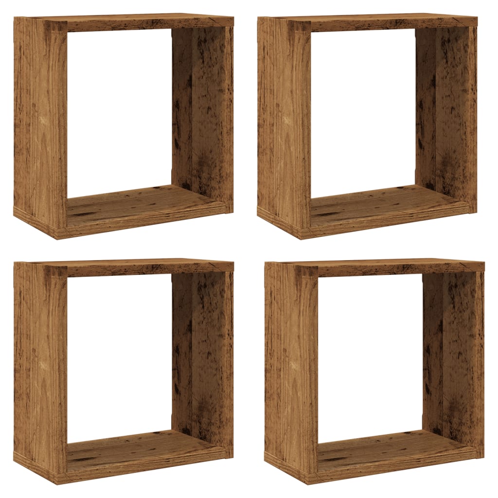 Kockaste zidne police 4 kom boja staro drvo 30x15x30 cm drvene