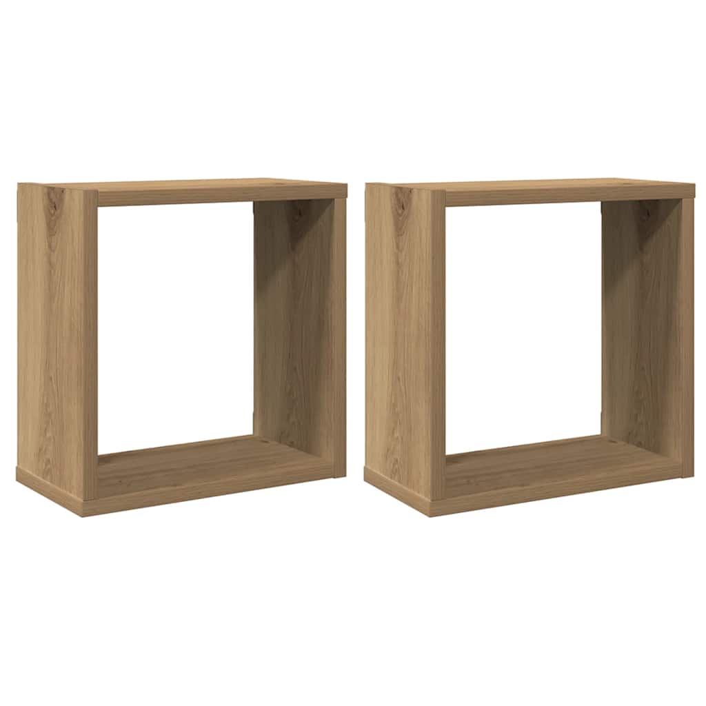 Kockaste zidne police 2 kom boja hrasta 30x15x30 cm drvene