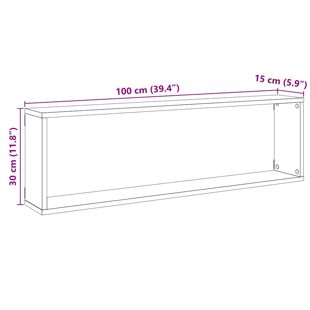 Kockaste zidne police 2 kom boja hrasta 100x15x30 cm drvene