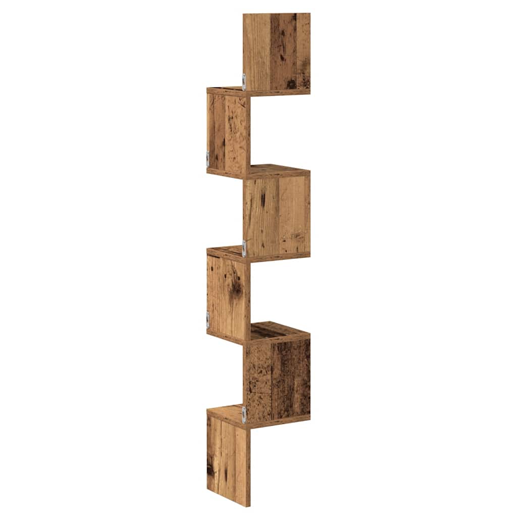 Zidna kutna polica staro drvo 20x20x127,5 cm konstruirano drvo