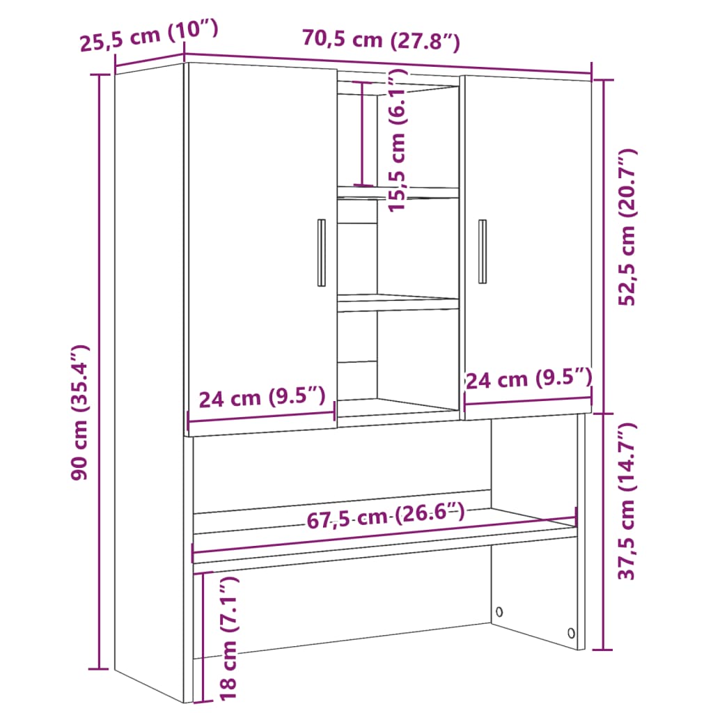 Ormarić za perilicu rublja siva boja betona 70,5 x 25,5 x 90 cm