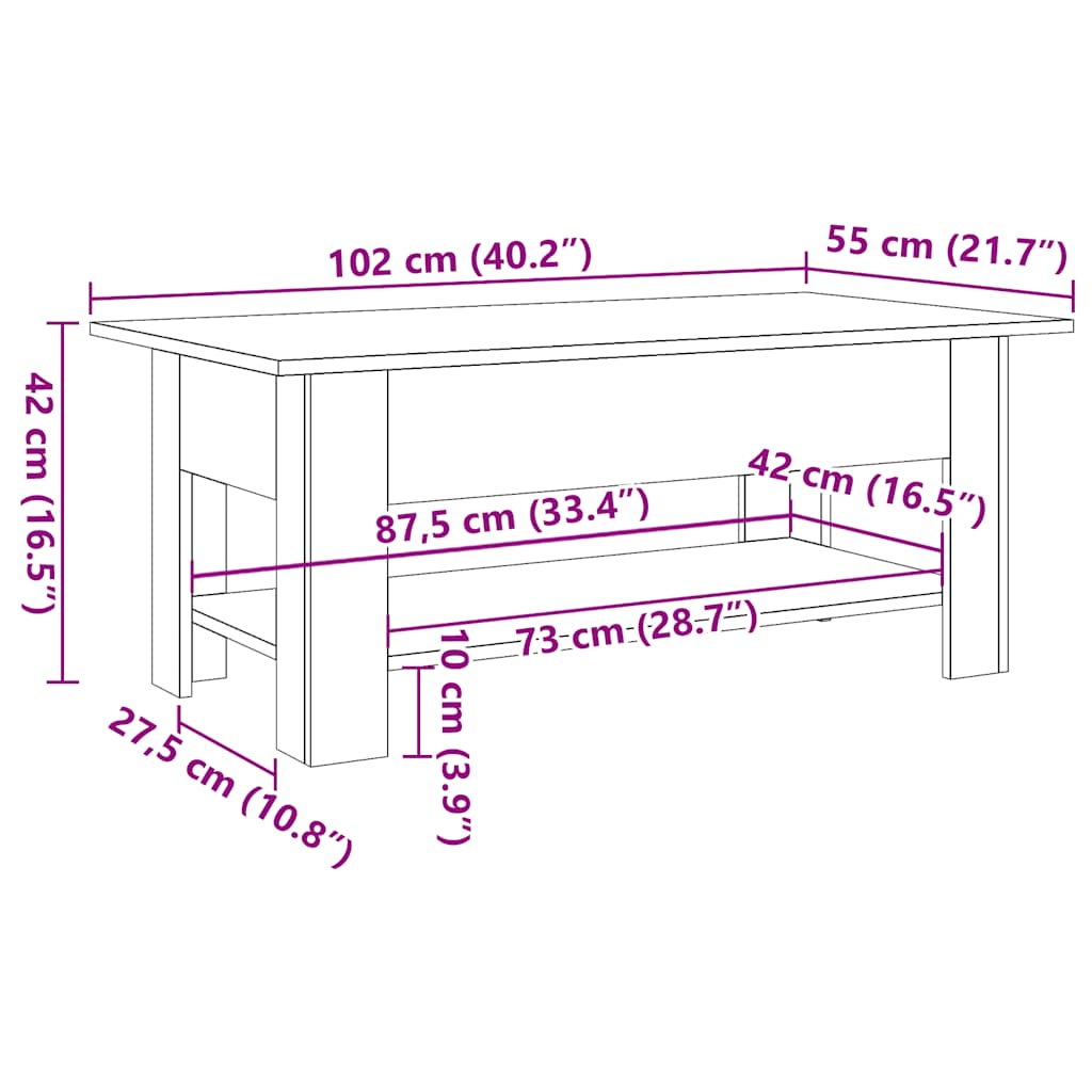 Stolić za kavu boja staro drvo 102x55x42 cm konstruirano drvo