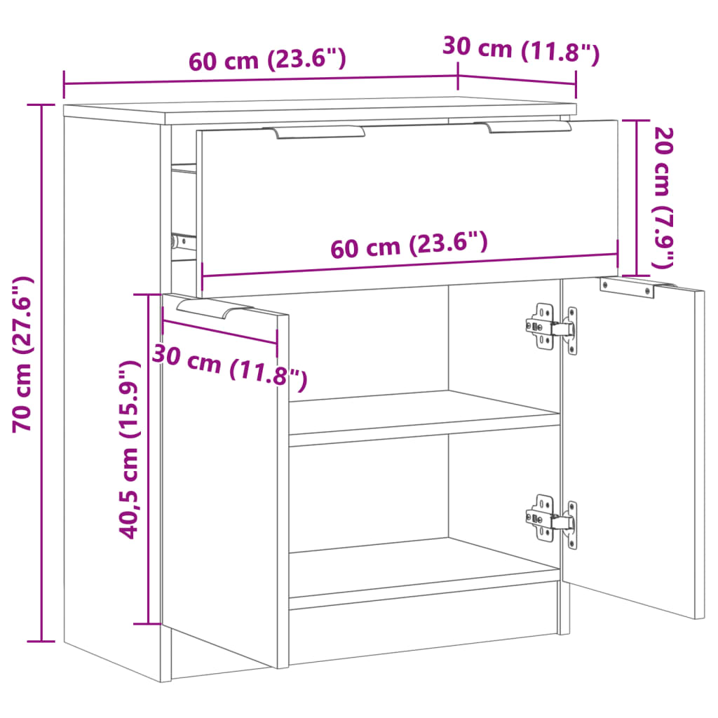 Komoda boja starog drva 60 x 30 x 70 cm od konstruiranog drva