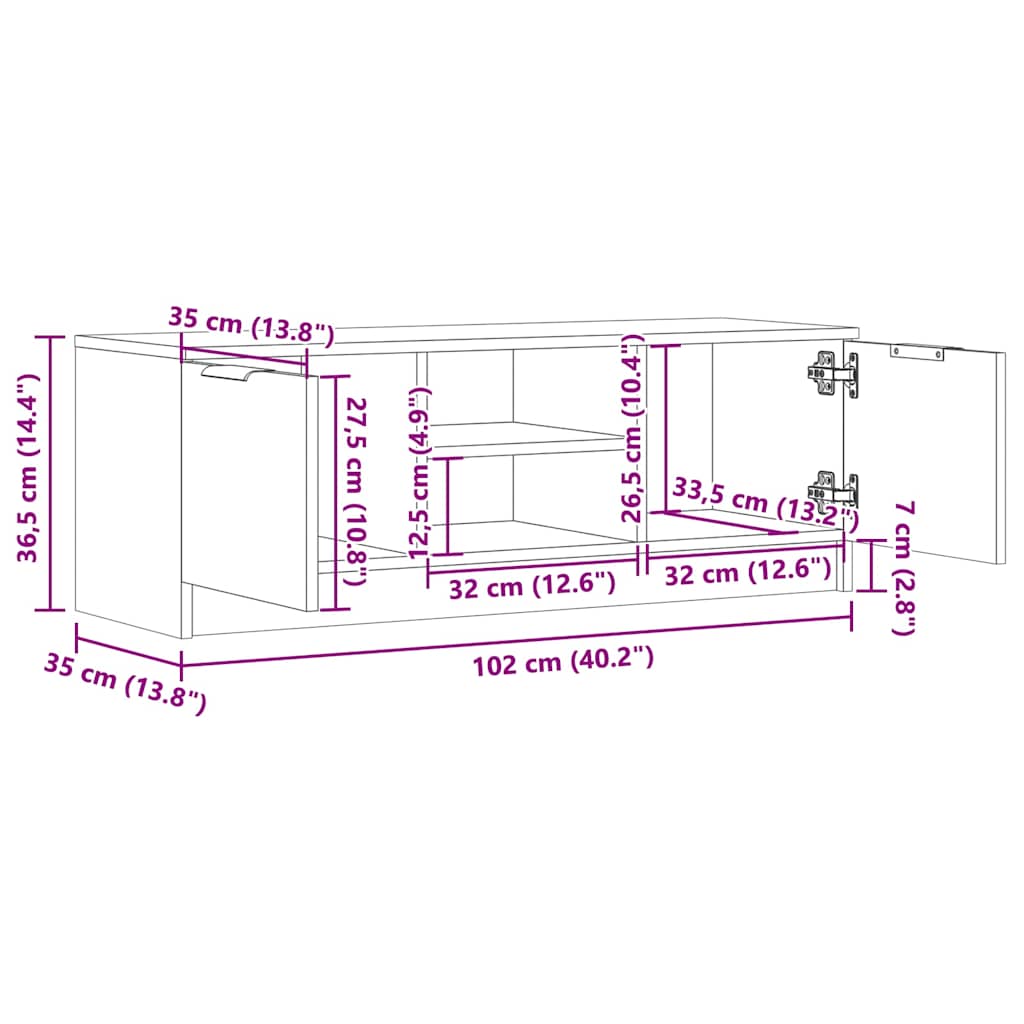 TV ormarić boja staro drvo 102x35x36,5 cm od konstruiranog drva