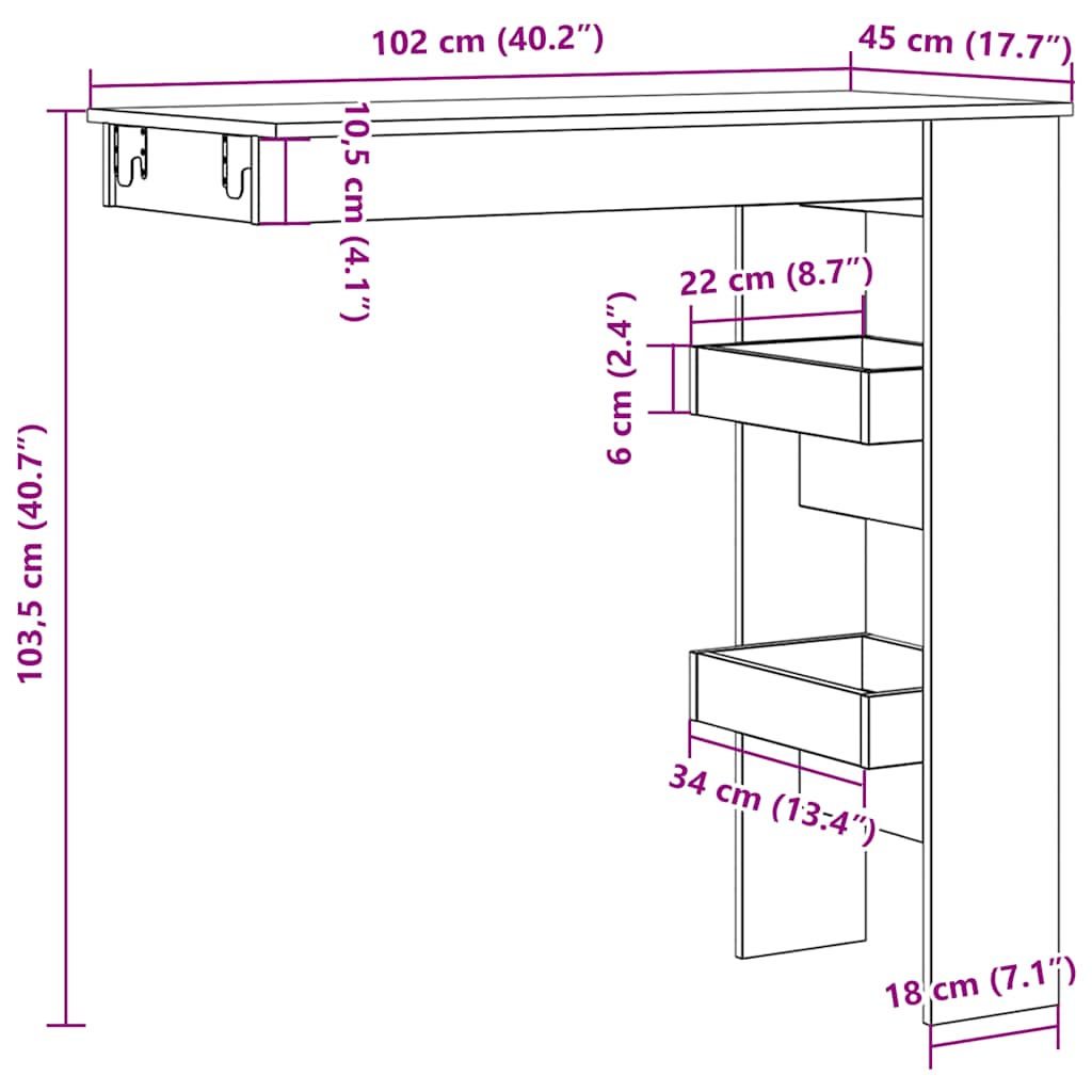 Zidni barski stol Artisan hrast 102x45x103,5 cm izrađeno drvo