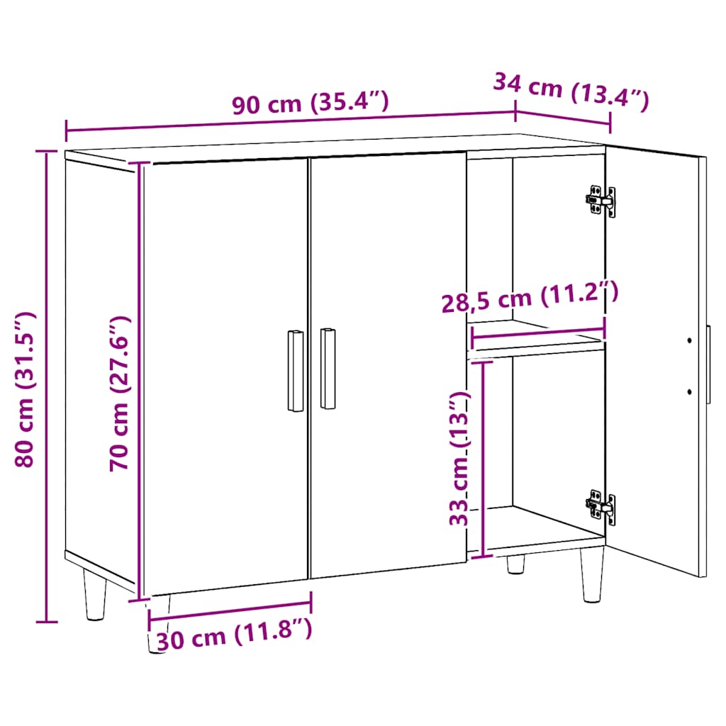 Komoda boja hrasta artisana 90 x 34 x 80 cm konstruirano drvo