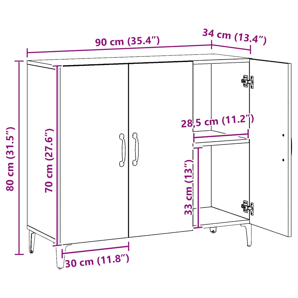 Komoda boja hrasta artisana 90 x 34 x 80 cm konstruirano drvo